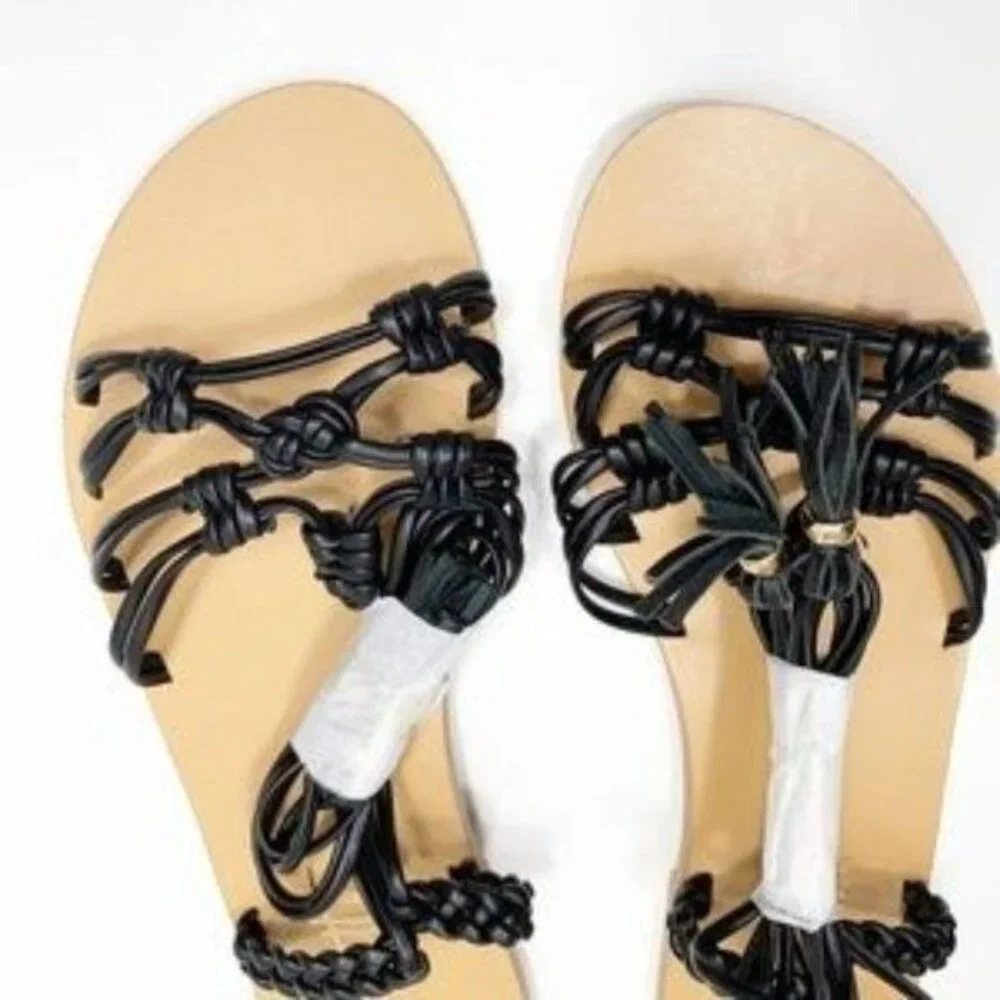Nanette Lepore “June” Black Wrap Sandals Flats Size 7.5 Fairycore Whimsigoth